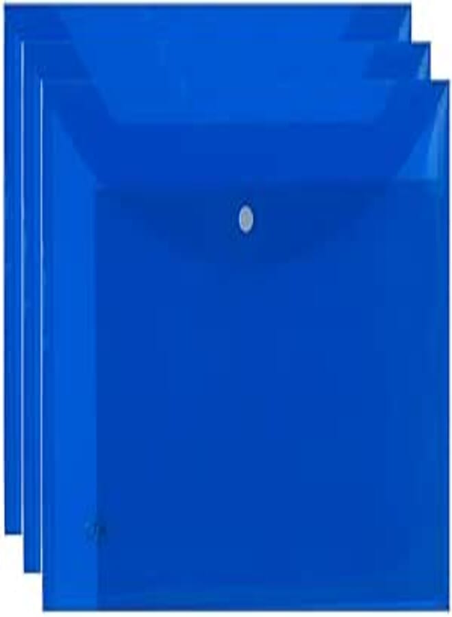 3A FC-18C Plastic Paper Folder 18 Micron 26 * 35 CM With Clips Set Of 3 Pieces - Blue